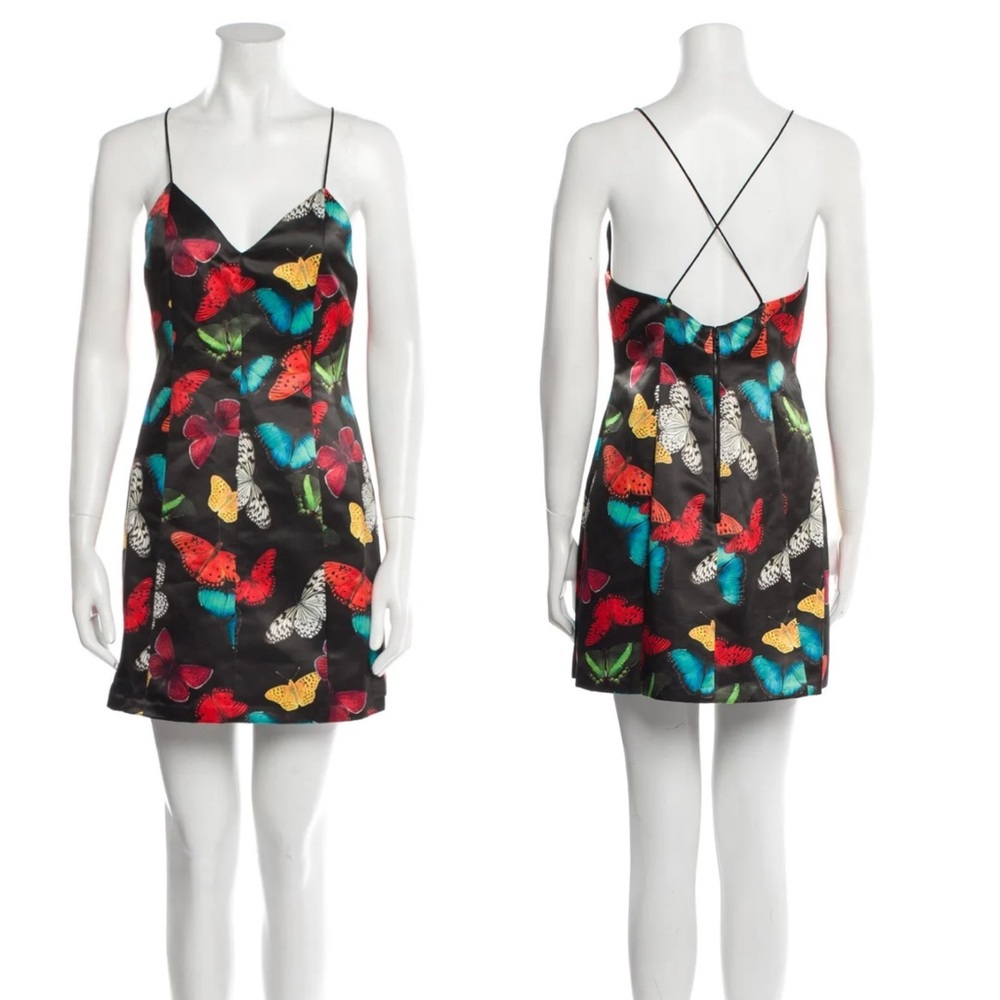 Alice + Olivia Black Butterfly Print Mini Dress